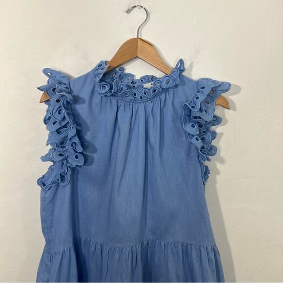 Sea Tiered Waverly Flutter Sleeves Ruffle Trim Carolina Blue Dress Size 8 - Picture 10 of 16